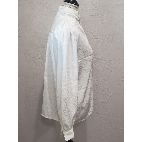 Vintage Tan F Jay High Neck Classic Secretary Long Sleeve Hide Button Up Blouse - Picture 3 of 10